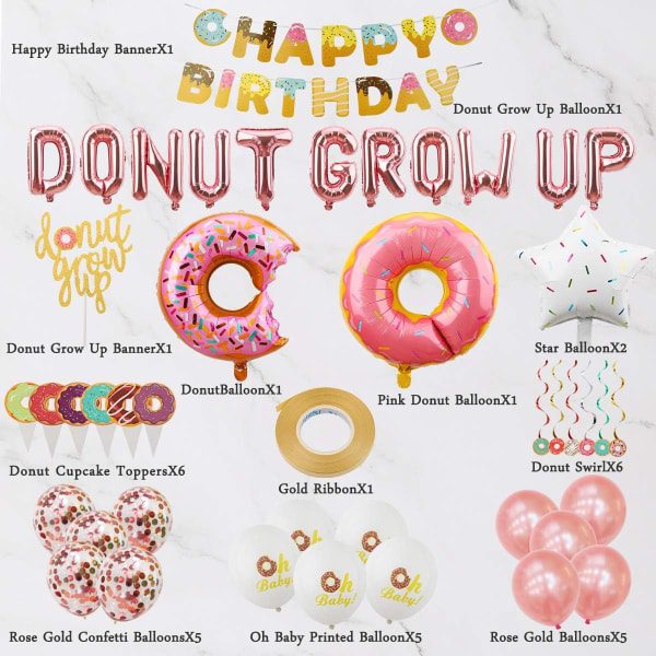 Munkodlande set-46 delar-Donut-tema födelsedagsfestdekorationer-Donutodlande ballonger