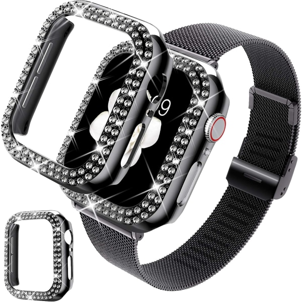 Kompatibel för Apple Watch Band med case, Kvinnor Girl Rostfritt stål Mesh Loop Rem Tunn Silm Narrow Metal Ersättning