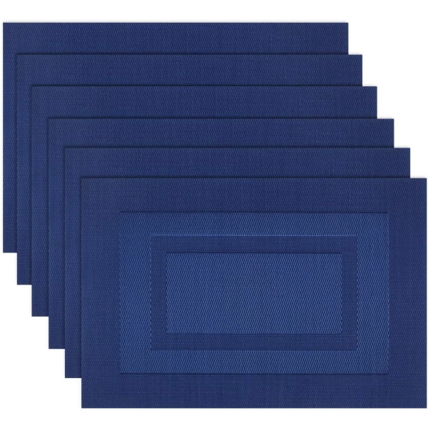 Placemats,Washable Woven Vinyl Placemats for Dining Table,Easy to Clean Plastic Placemats Set of 6(18 X12 inch, Navy Blue)