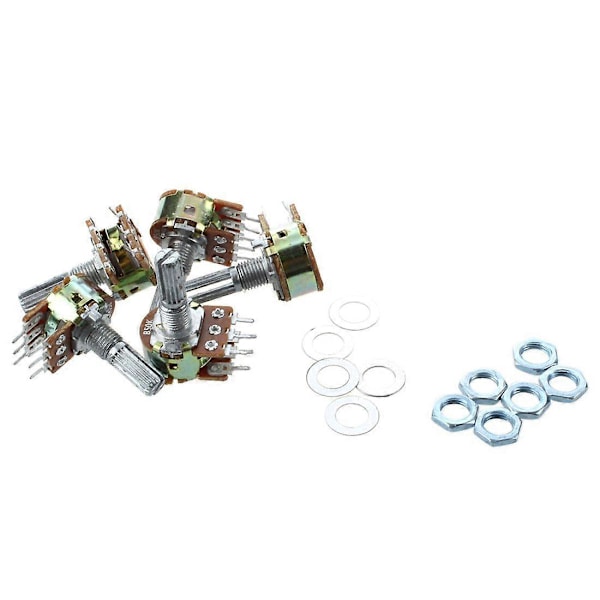 5 st B50K 50K ohm 6-stift delade axel linjära dubbla koniska potentiometer