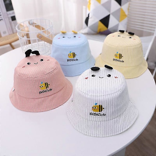 Barn Sommar Andningsbar Utomhus Barn Randig Cartoon Bee Fiskare Solhatt, GUL, 48-50cm