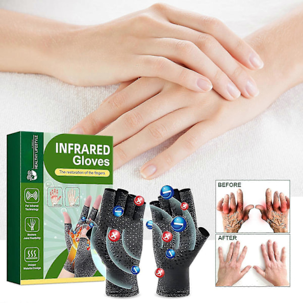 Infrarøde handsker, kompressionshandsker til gigt, terapeutiske infrarøde handsker, lindre muskelsmerter gigt handsker 2pairs