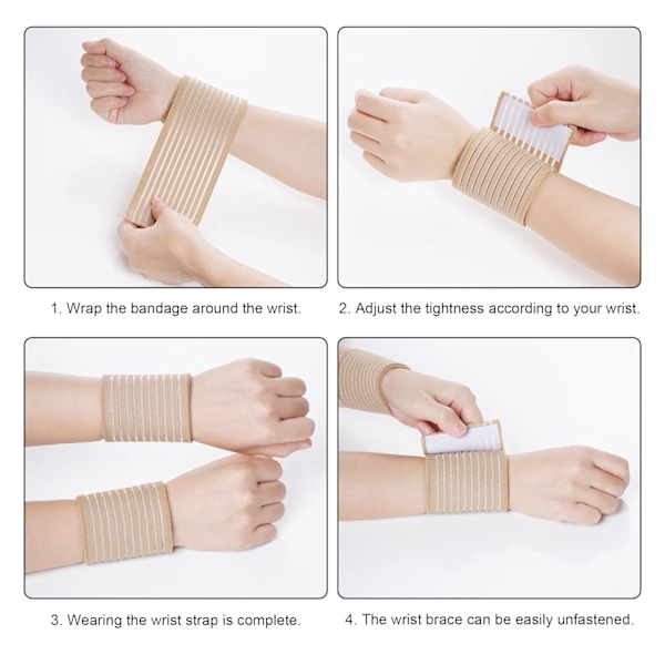 4 stk. Khaki Elastisk Håndledskompressionsbandage Justerbar Håndledsrem Håndstøtte Wraps Åndbar Håndledsrem (40 cm)