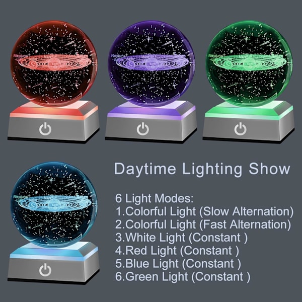 3D Solsystem Krystalbold Natlampe Multifarvet Decolamp til Videnskab Astronomi Rum, Thanksgiving Julegaveidéer