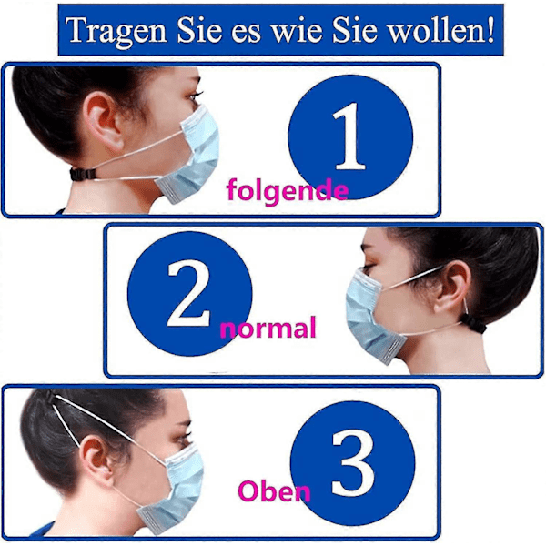 Justerbara Maskörhängen, Lindrar Smärta, Mjukt Snöre, Förlängningskrok Svart (3-pack)