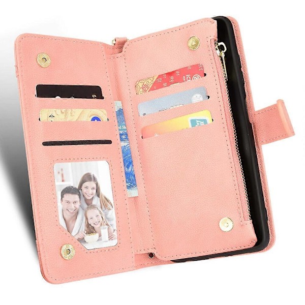 Kotelo Motorola Edge 20 Fusion -puhelimelle, vetoketjullinen magneettinen lompakkokorttikotelo PU-nahkainen suojakotelo Pink A