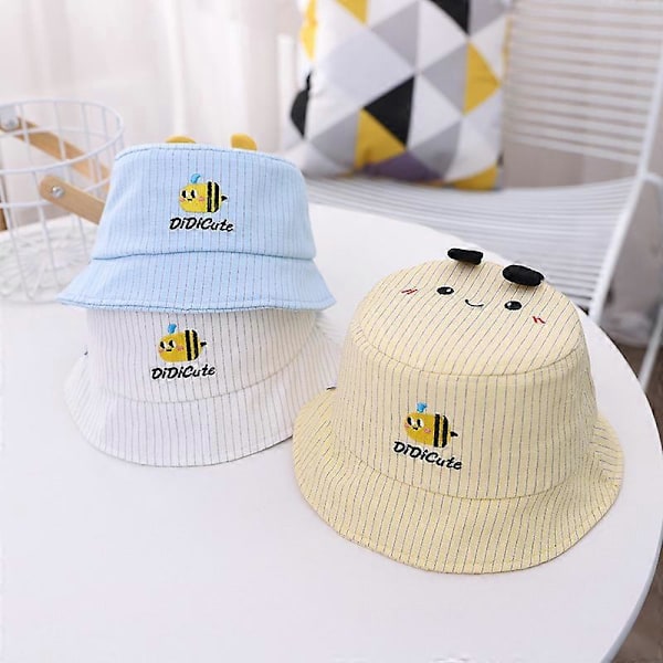 Barn Sommar Andningsbar Utomhus Barn Randig Cartoon Bee Fiskare Solhatt, GUL, 48-50cm