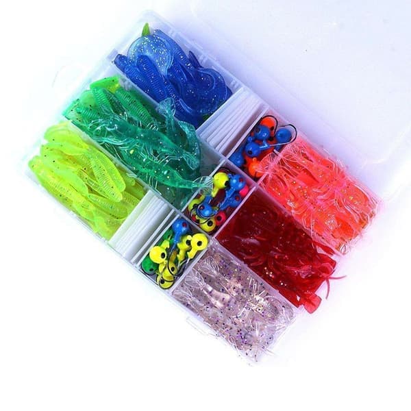 Megabox with jigs in practical box, jig head, fishing tools in several colors