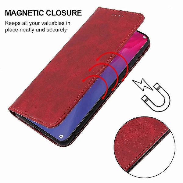 For OPPO Reno Z Magnetisk Lukking Lær Telefondeksel Red