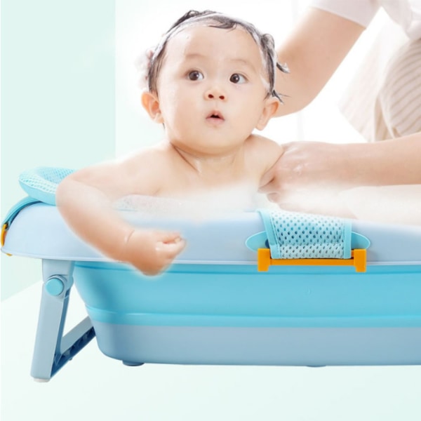 Baby badsäte spädbarn badsäte stödmatta, justerbar bekväm halkfri baby dusch nät badkar sitta upp mesh-blå