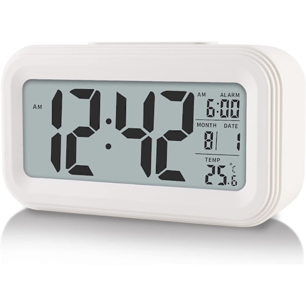Digitalt vækkeur med indendørs temperatur, batteridrevet, snooze-model, 12/24H display til soveværelser, tunge sovende, børn, rejser, badeværelse