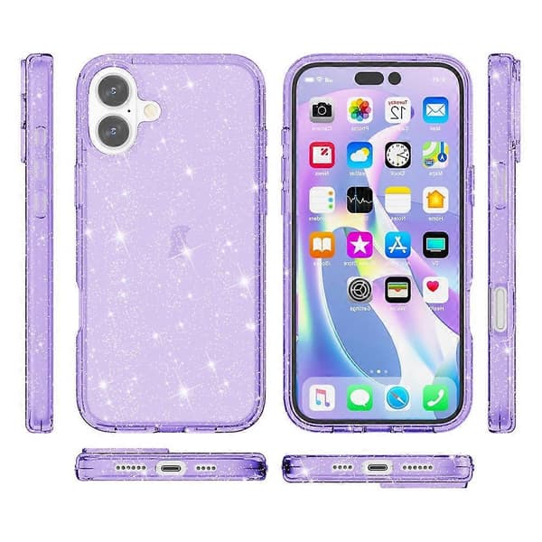Støtsikkert Terminator Glitter Pulver Mobilskall (Lilla, For iPhone 16 Plus)
