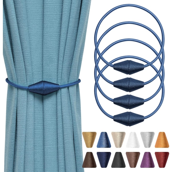 Set med 4 magnetiska gardinbindningar Handgjorda vävda rep Bekvämt och dekorativt för hem och kontor (marinblå)