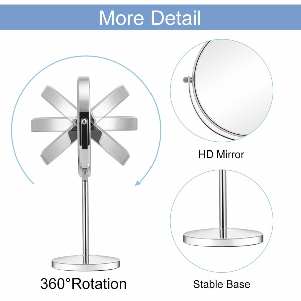 360 asteen kääntyvä suurennuspeili, peilipöytäpeili jalustalla ja irrotettavalla pohjalla