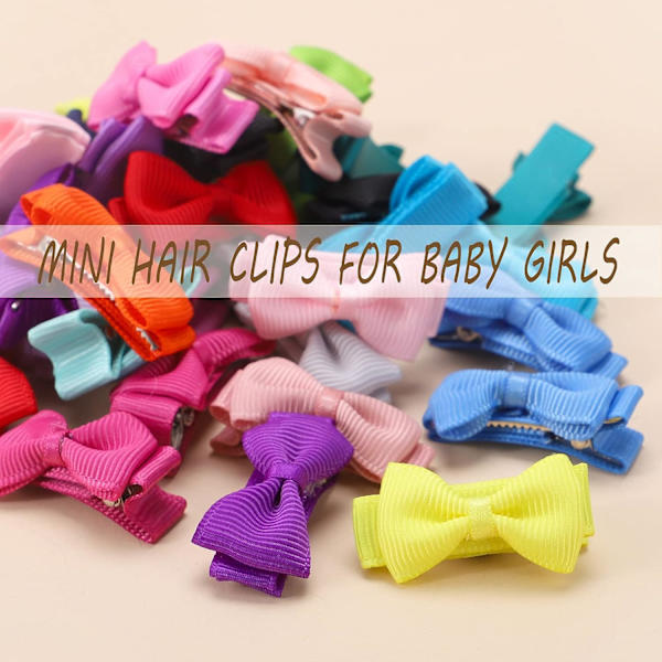 Baby Hair Clips Bows for Girls Mini Fully Lined Baby Bows Grosgrain Ribbon 1.2\" Tiny Hair Bows Clips 40PCS (20Colors in Pairs)