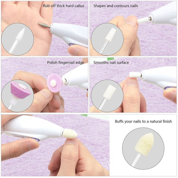 Elektrisk nagelfil nagelkonstfil elektrisk manikyrset, bärbar nagelbuffer nagelslipningssats multi(5 i 1)
