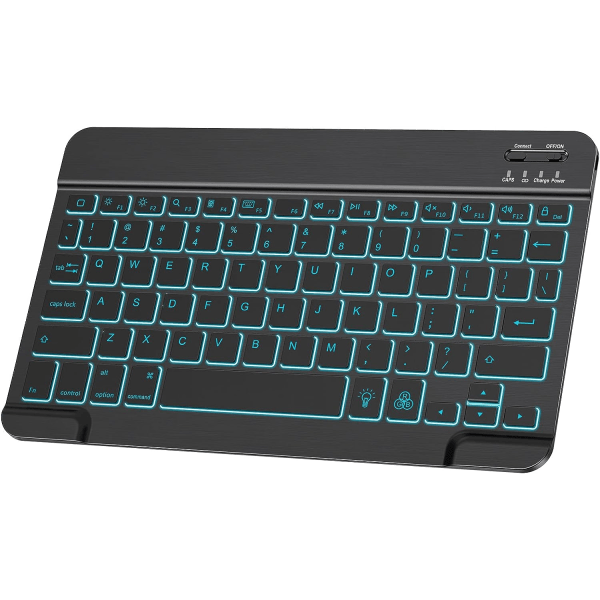 Ultratunt bakgrundsbelyst trådlöst Bluetooth tangentbord, universal bärbart 7-färgers bakgrundsbelyst uppladdningsbart tangentbord