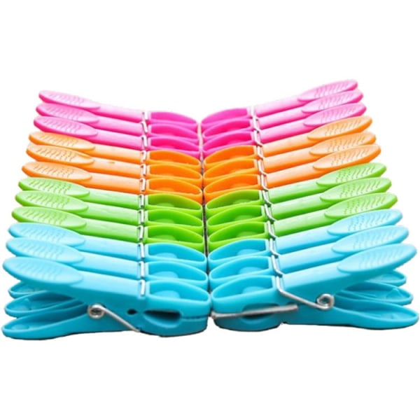 (24-pack) Klädnypor av färgad plast, Klädnypor för kraftig tvätt, Klädnypor med fjädrar, Lufttorrt Set