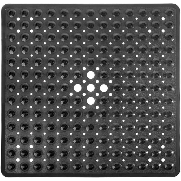 Shower Bathtub Mat Non Slip, 21x21 Inch, Soft Square Bath Mat for Tub with Suction Cups and Drain Holes, Stall Floor Mats, Black