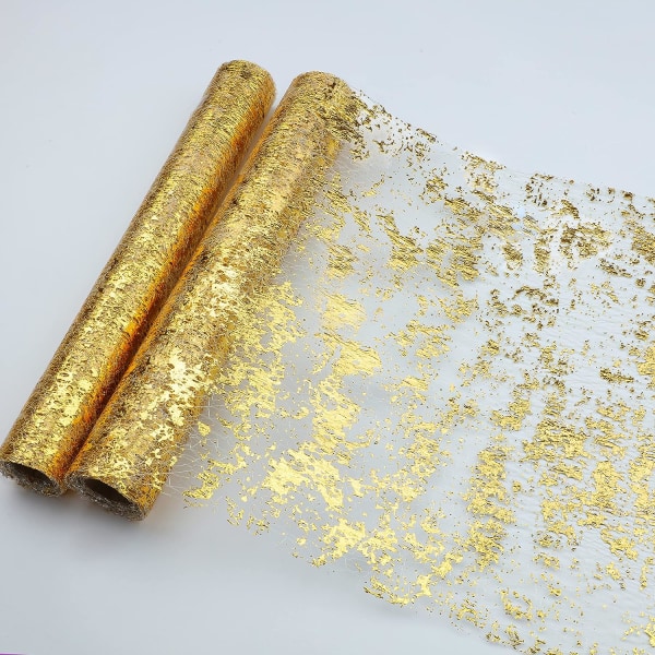 2 delar guld bordslöpare, paljettglitterfolie metallic guld tunn mesh  bordslöpare Rulle 11"x108", guld bordsdekorationer 3da8 | Fyndiq