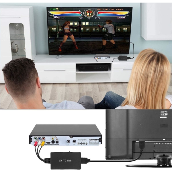 RCA till HDMI-omvandlare, komposit till HDMI-adapter Stöd 1080P PAL/NTSC
