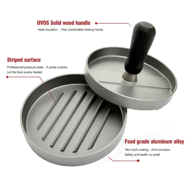 Non-Stick Burger Press Aluminium Hamburger Patty Maker for BBQ Grill， Aluminium Non-Stick Hamburger Press