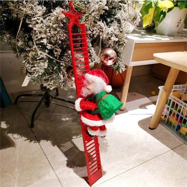 Elektrisk jultomte klätterstege, kreativ juldekoration plyschdocka, hängande julgransprydnad Holiday Party Hem Dörr Väggdekor (röd)