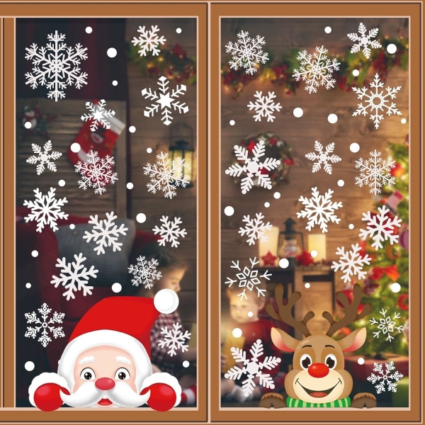 Heyone 176PCS+ Snöflingor Fönster Clings Dekal klistermärken Jul Nyår Vinter Wonderland Dekorationer Jultomten(8 ark)
