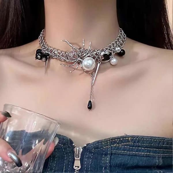 Retro spindelknapphalsband med överdriven design choker