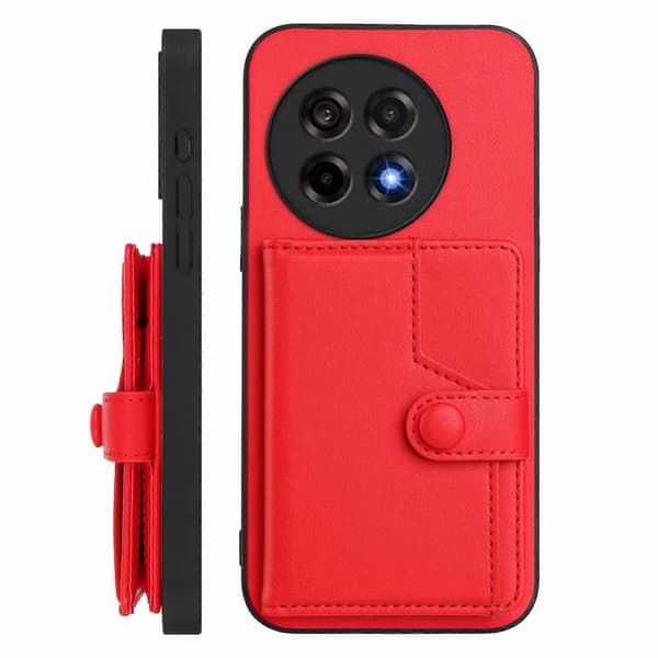 Etui til OnePlus 13R 5G med kortholder, stativ, TPU + PU-læder, bagside (rød)