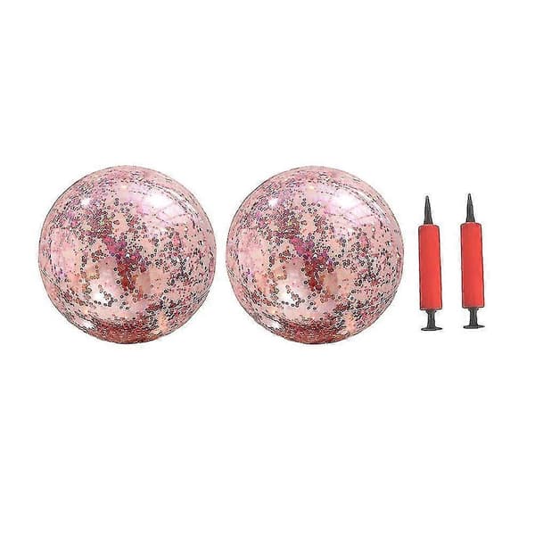 4 stk. 40 cm risbold og pumpesæt rund udendørs indendørs glitterbold poolspil legetøj guldglimmer