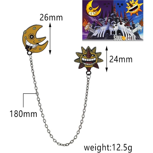 Soul Eater Manga Emalj Pins Set, Anime Cosplay Evil Sun And Moon Med Svarta Kedjor Broschmärken Lapel Pins För Ryggsäck