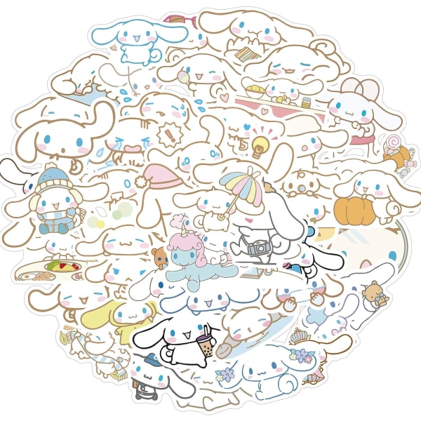 50 kpl Kawaii Cinnamoroll -tarroja, japanilaisia animetarroja, vedenpitäviä tarroja juomapulloihin, matkatavaroihin, juhliin, lahjoja lapsille ja tytöille (CIN)