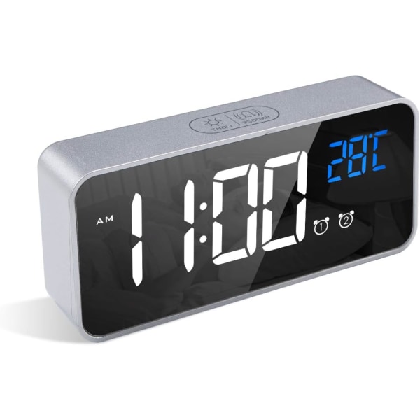 Digital väckarklocka med USB-port för laddning, justerbar ljusstyrka, LED-väckarklocka med snooze-funktion, skrivbordsväckarklocka