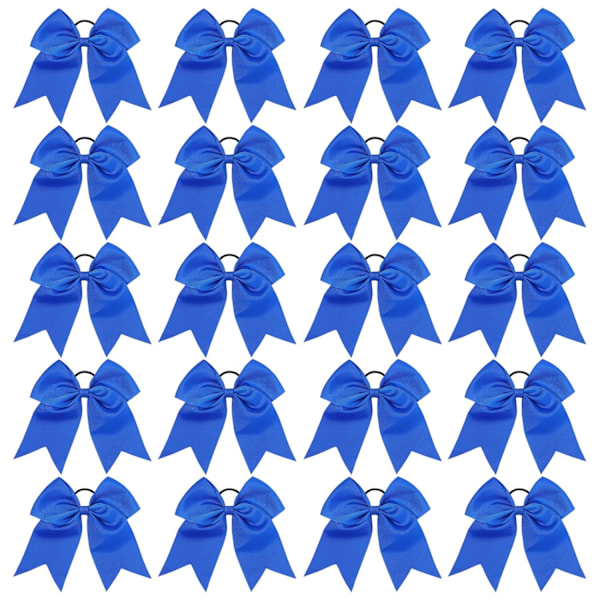 20 stk. 8 tommer Cheer Hair Bows Store Cheerleading Store Hårbånd med Hestehaleholder Håndlavet Grosgrain Bånd Hårtilbehør til Teenagere Piger (Blå)