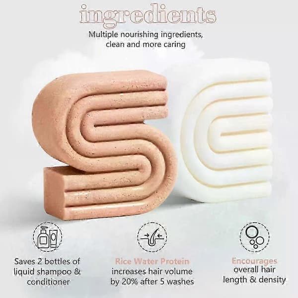Ris Bar Shampoo & Conditioner Sæt til Hårvækst - Solid Shampoo & Conditioner Bar Sæt til Styrkelse af Hår - Risvand Shampoo Bar & Conditioner 1pc