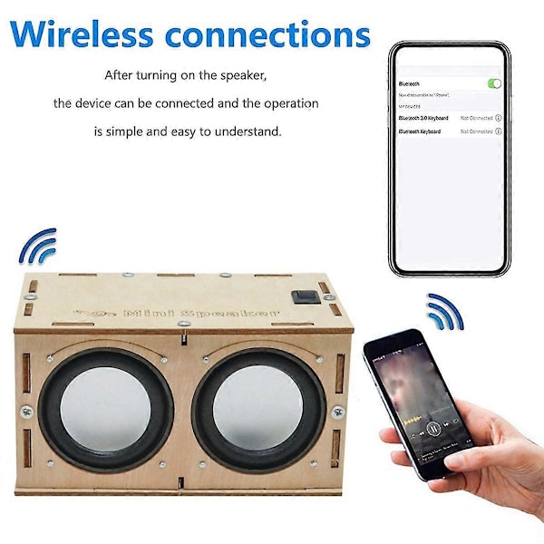 2X DIY Bluetooth Højttaler Boks Kit Elektronisk Lydforstærker Byg Din Egen Bærbare Trækasse Blå