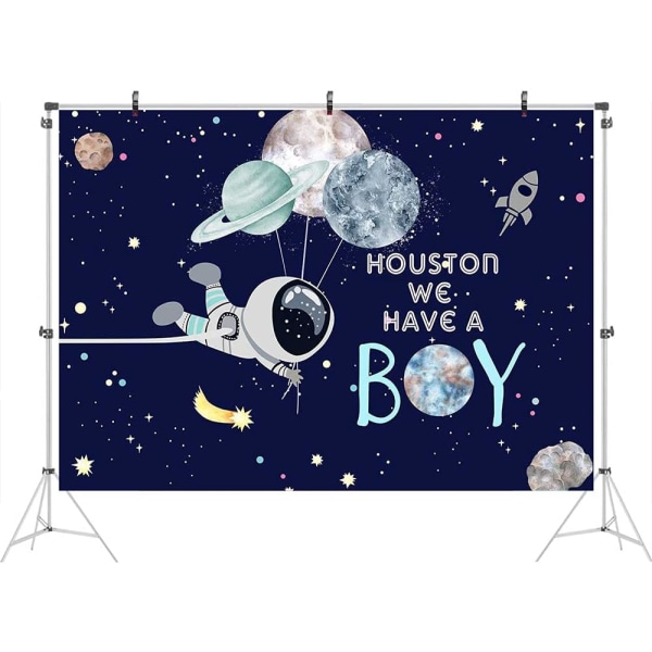 Heyone 7x5ft We Have A Boy Backdrop for Baby Shower Outer Space Rocket Astronaut Theme Babyshower Backdrops Night Sky Hanging Stars Planet