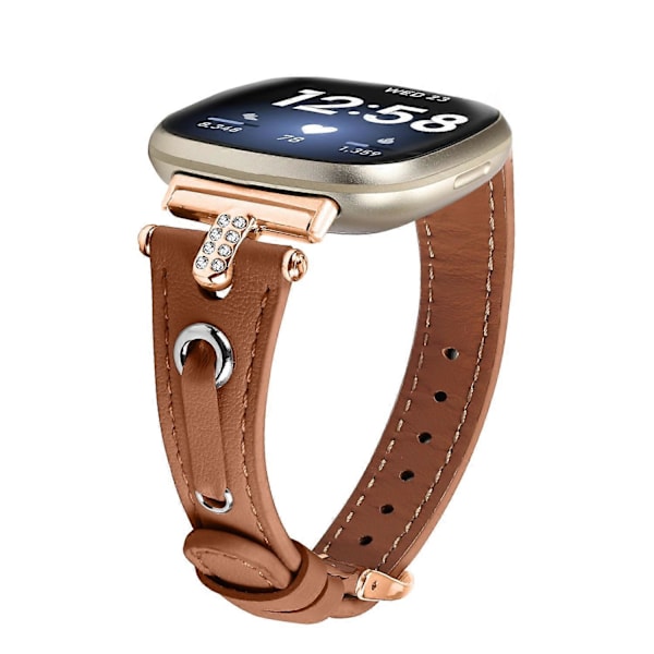 Type B Armbånd i ægte koskindslæder til Fitbit Versa 4/Sense 2 ur (Rose Gold spænde) Style E