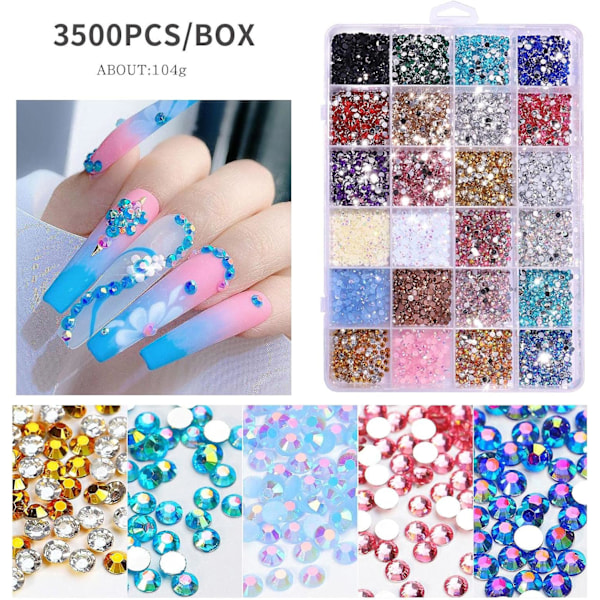 Litet Kristall Strass Kit | 3500 Delar Glitter Resin Strass Kit, Flatback AB Klara Juveler Diamanter Nageldekorationer för Niktule A
