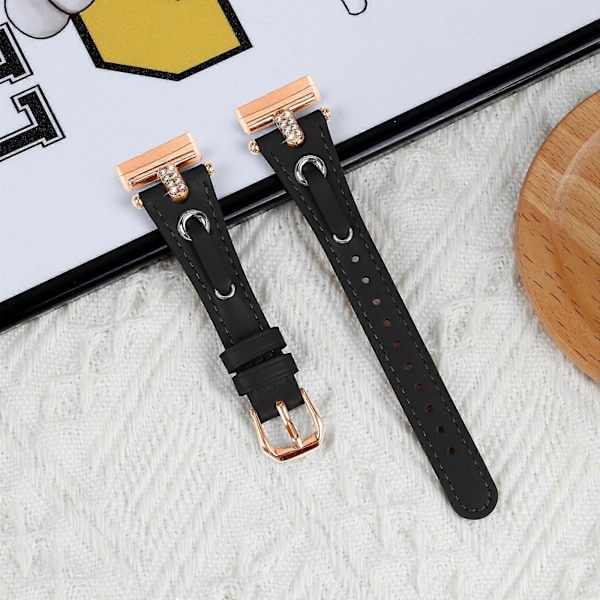 Type B Armbånd i ægte koskindslæder til Fitbit Versa 4/Sense 2 ur (Rose Gold spænde) Style A