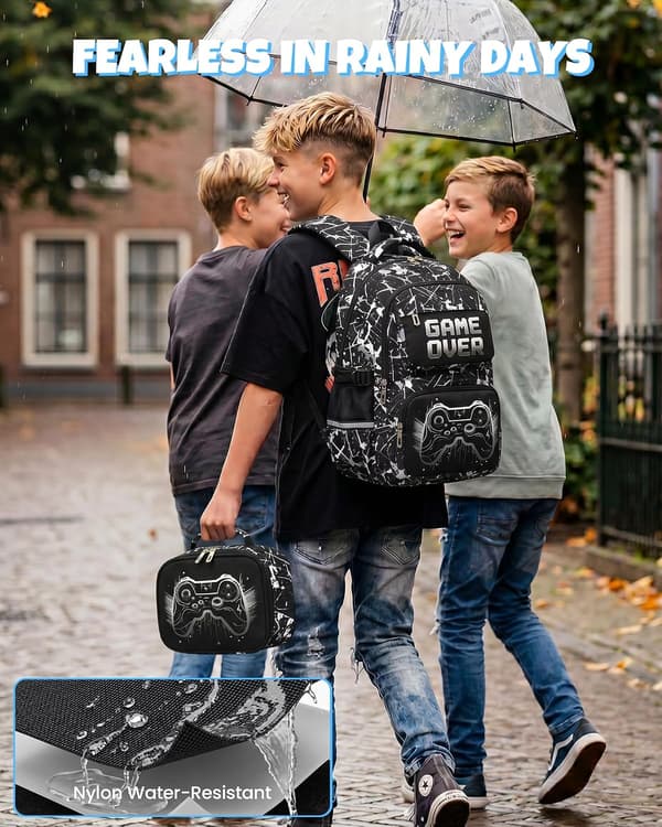 School Backpack Boys 8-12 Years 3-Piece Waterproof Modern Set Durable, Blue | 3-Piece Reflective Lightweight Ergonomic Blue Day Backpack Multi-Pocket Spacious svart