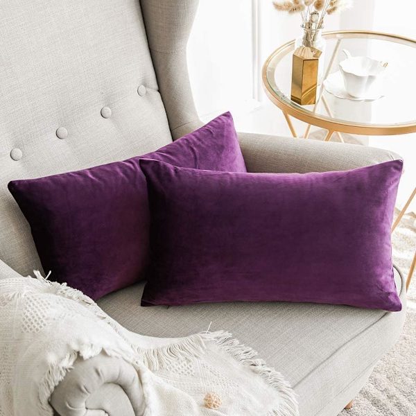 Sæt med 2 dekorative fløjls pudebetræk Sofa pudebetræk Super glat blød dekoration Hjem Stue Soveværelse til 2 stykker sofa 30X50CM Aubergine