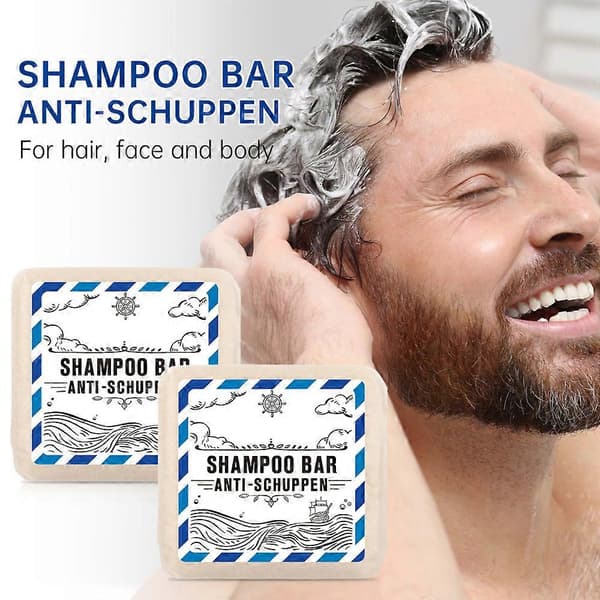 1-3X Solid Anti Dandruff Shampoo - Solid Shampoo Mænd & Kvinder - 3-i-1 Bruse Sæbe Mænd til Hår, Ansigt, Krop - Vegansk 2pcs
