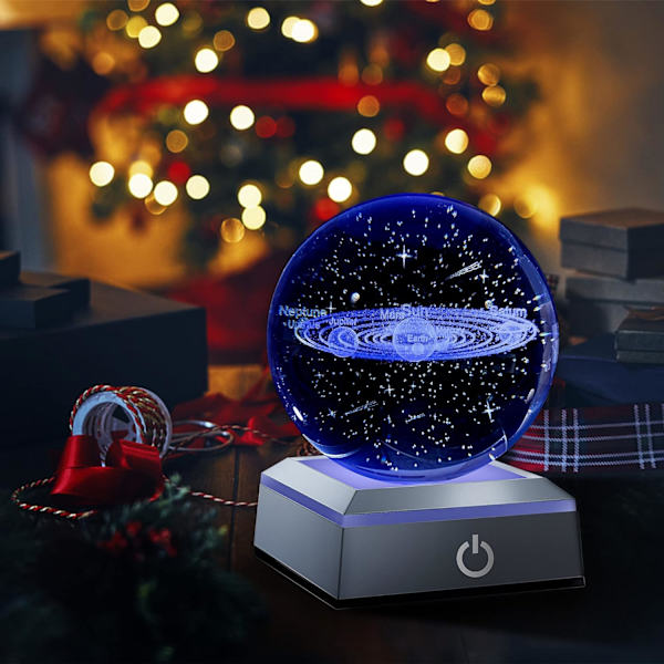 3D solsystem kristallkula nattlampa flerfärgad Decolamp för vetenskap astronomi rymden, tacksägelse julklapp idéer