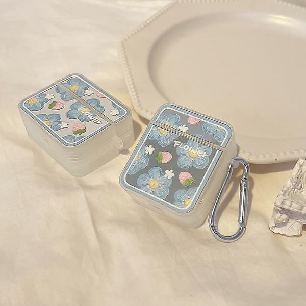 Blått transparent blomhörlursfodral, för Airpods 1&2