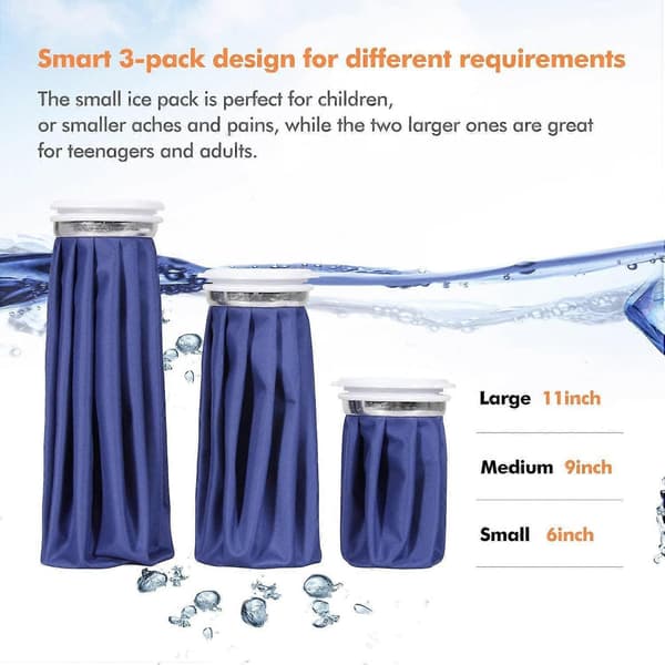 Återanvändbar ispåse varmvattenflaskor för skador, kall värmeterapi och smärtlindring, 3-pack (15 cm/23 cm/28 cm)