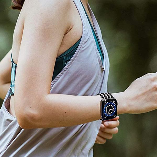 Nylonremme kompatibel med Apple Watch-rem, strækbar nylonflettet elastisk sportsrem kompatibel - [sort+hvid] 38/40 mm størrelse S