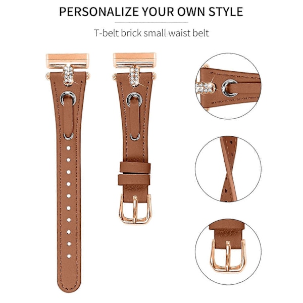 Typ B Armband i äkta ko-läder för Fitbit Versa 4/Sense 2 Klocka (Spänne i Roséguld) Style E