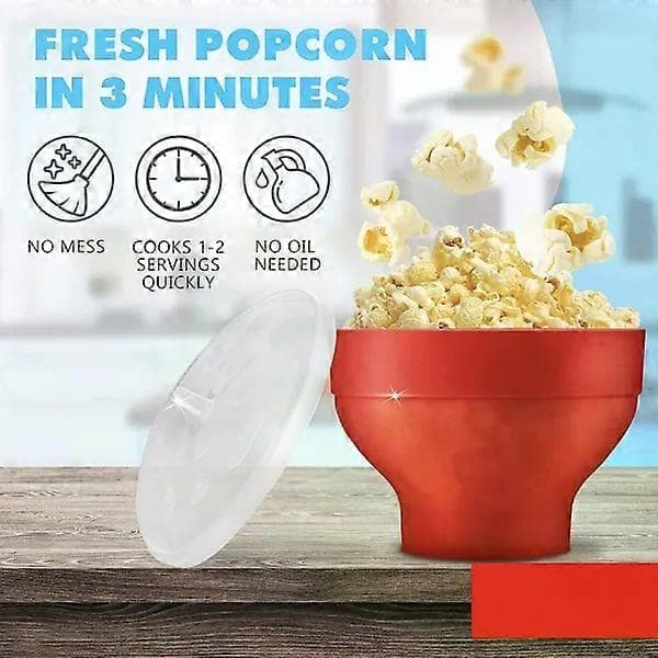 Vikbar Popcornmaskin Skål - Gör popcorn i mikrovågsugnen - röd